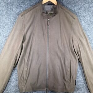 Armani Collezioni Lambskin Bomber Moto Jacket Mens‎ 54 Brown Leather Suede Trim